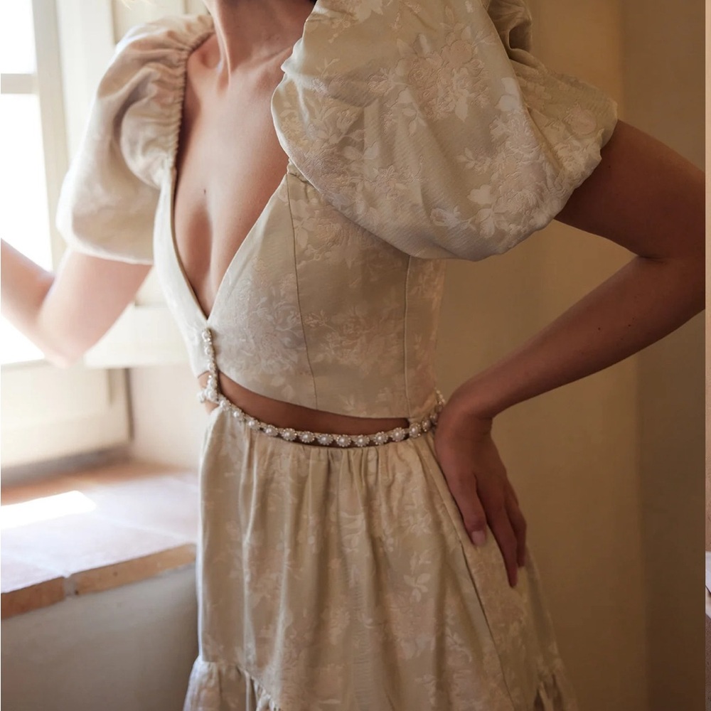 V. Chapman Emma Dress in Taupe Windsor Brocade, modified to midi length